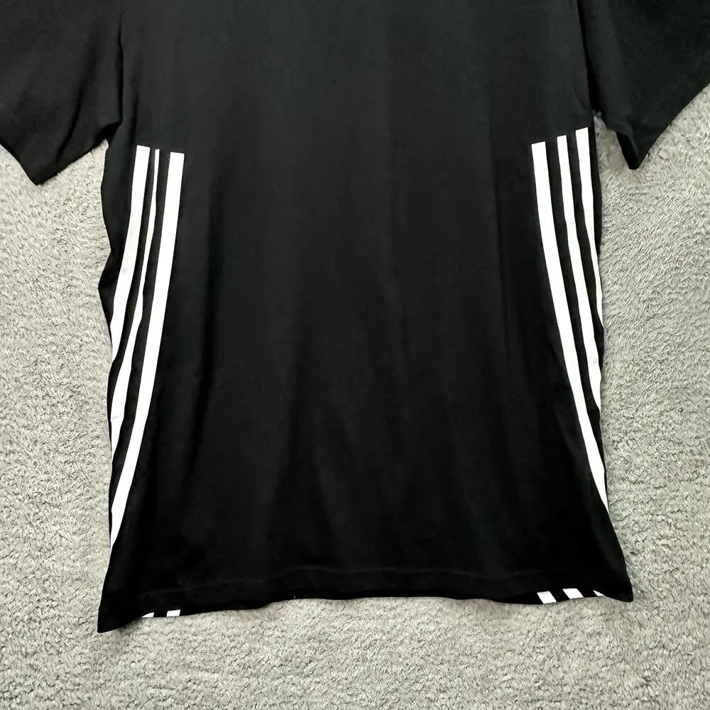 Adidas NWT Men's‎ Large Black Short Sleeve Shirt White Logo Stripes Long Active